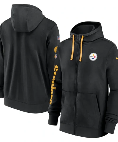 Men's Pittsburgh Steelers Nike Black 2024 Sideline Club Full-Zip Hoodie