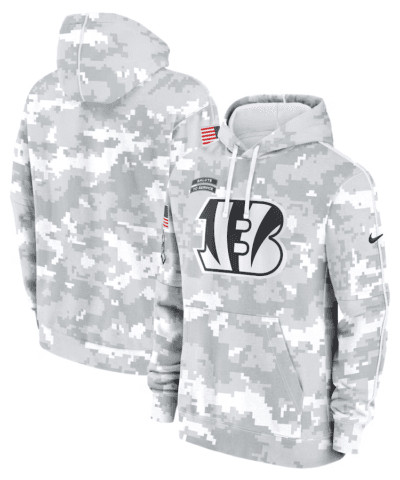 Cincinnati Bengals Nike Youth 2024 Salute To Service Pullover Hoodie - White/Gray