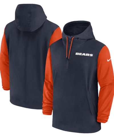 Chicago Bears Nike 2024/25 Sideline Pre-Game Player 1/2-Zip Hoodie Jacket - Navy/Orange
