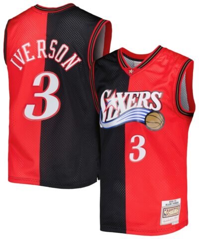 Allen Iverson Philadelphia 76ers Mitchell & Ness Hardwood Classics 2000/01 Split Swingman Jersey - Black/Red