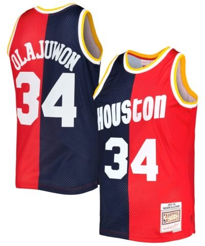 Hakeem Olajuwon Houston Rockets Mitchell & Ness Hardwood Classics 1993/94 Split Swingman Jersey - Navy/Red