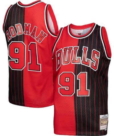 Dennis Rodman Chicago Bulls Mitchell & Ness Hardwood Classics 1995/96 Split Swingman Jersey - Red/Black
