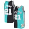 Tim Duncan San Antonio Spurs Mitchell & Ness Hardwood Classics 1998/99 Split Swingman Jersey - Black/Teal
