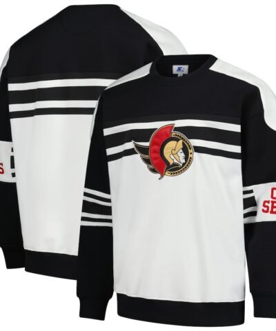 Ottawa Senators Starter Defense Fleece Crewneck Pullover Sweatshirt - White/Black
