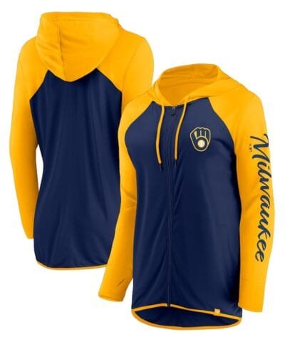 Milwaukee Brewers Fanatics Women's Script Sleeve Full-Zip Hoodie - Navy/Gold