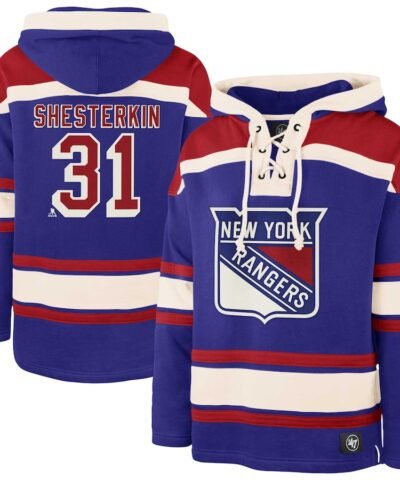 Igor Shesterkin New York Rangers '47 Player Name & Number Lacer Pullover Hoodie - Blue