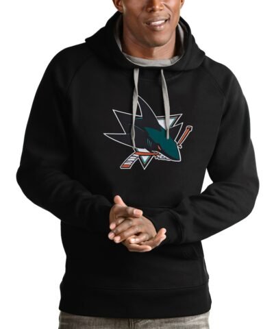San Jose Sharks Antigua Logo Victory Pullover Hoodie - Black