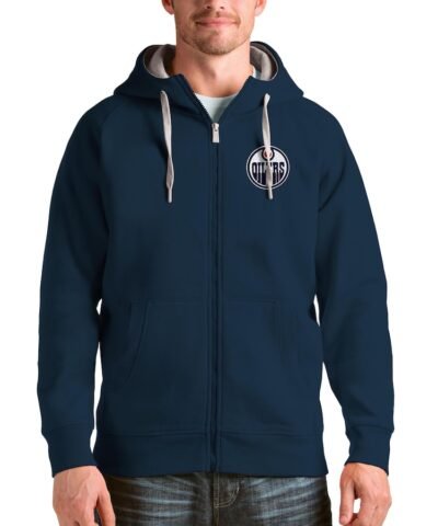 Edmonton Oilers Antigua Logo Victory Full-Zip Hoodie - Navy