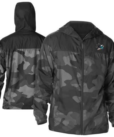 San Jose Sharks Columbia Camo Flash Challenger Omni-Shade Full-Zip Hoodie Windbreaker Jacket - Black