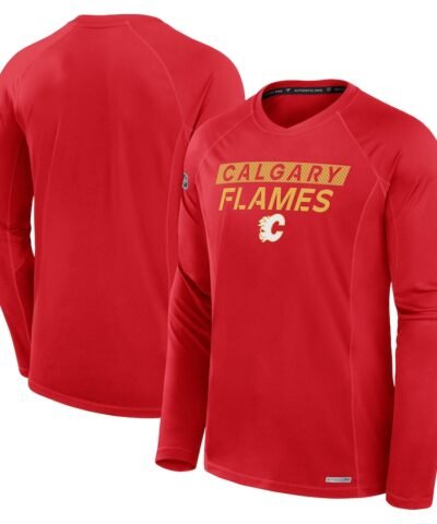 Calgary Flames Fanatics Authentic Pro Rink Tech Long Sleeve T-Shirt - Red