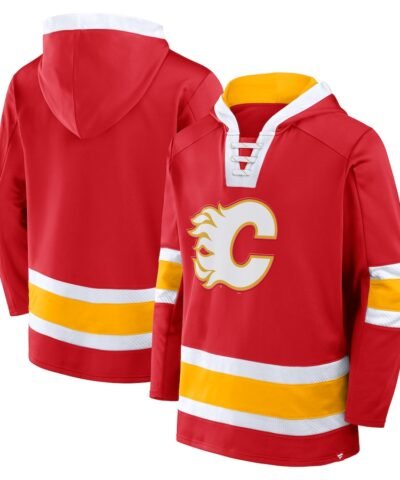 Calgary Flames Fanatics Inside Line Fleece Pullover Hoodie- Red