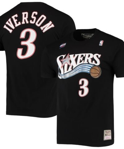 Allen Iverson Philadelphia 76ers Mitchell & Ness Hardwood Classics Stitch Name & Number T-Shirt - Black