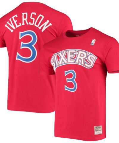 Allen Iverson Philadelphia 76ers Mitchell & Ness Hardwood Classics Stitch Name & Number T-Shirt - Red