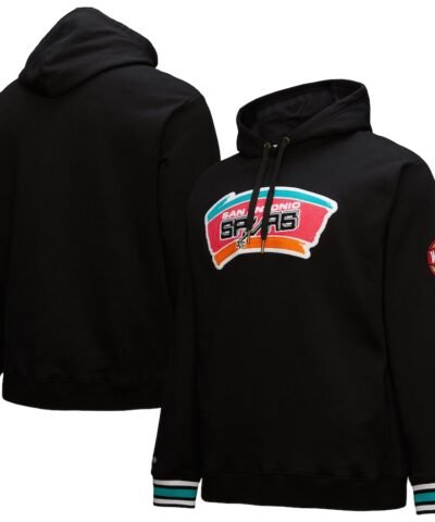 San Antonio Spurs Mitchell & Ness Chainstitch Applique Vintage Heavyweight Pullover Hoodie - Black
