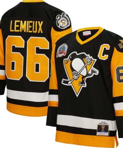 Mario Lemieux Pittsburgh Penguins Mitchell & Ness Big & Tall 1991 Captain Patch Blue Line Player Jersey - Black