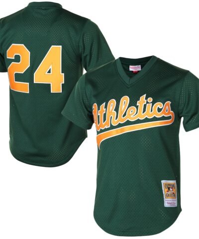 Rickey Henderson Athletics Mitchell & Ness 1998 Cooperstown Mesh Batting Practice Jersey - Green