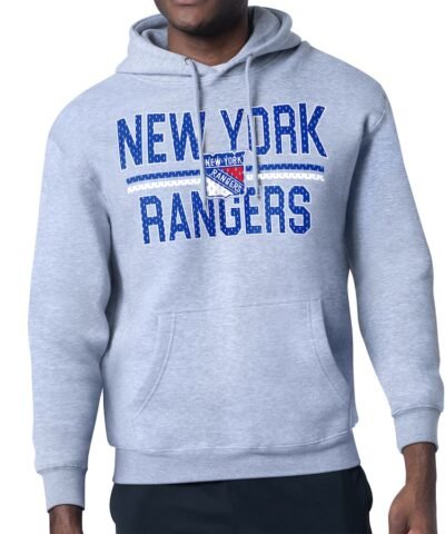 New York Rangers Starter Mesh Look Team Name Logo Tri-Blend Pullover Hoodie - Heather Gray