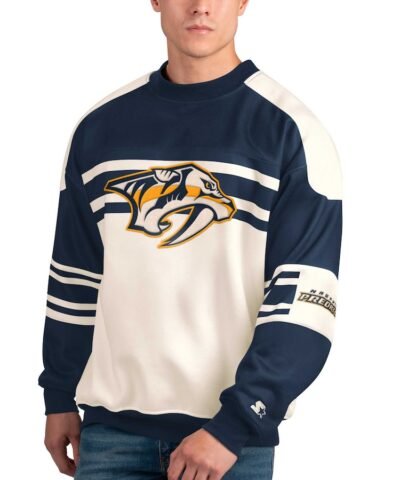 Nashville Predators Starter Defense Fleece Crewneck Pullover Sweatshirt - White