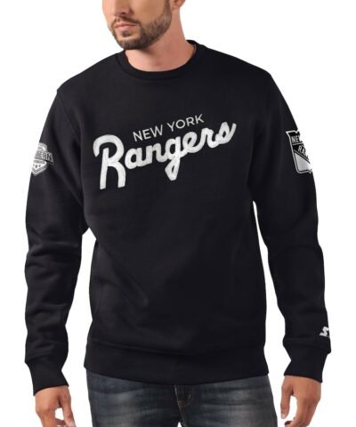 New York Rangers Starter x NHL Black Ice Cross Check Pullover Sweatshirt - Black