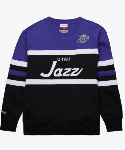 Utah Jazz Mitchell & Ness Hardwood Classics Vintage Logo Head Coach Pullover Sweatshirt - Black/Purple