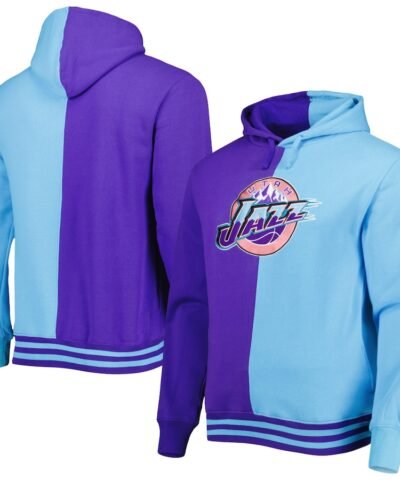 Utah Jazz Mitchell & Ness Hardwood Classics Split Pullover Hoodie - Purple/Turquoise