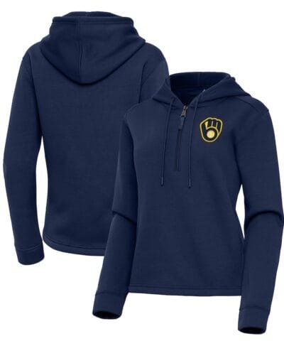 Milwaukee Brewers Antigua Women's Contemporary Quarter-Zip Hoodie - Navy