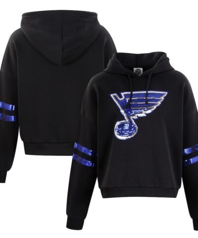 St. Louis Blues Cuce Women's Sequin Cropped Pullover Hoodie - Black