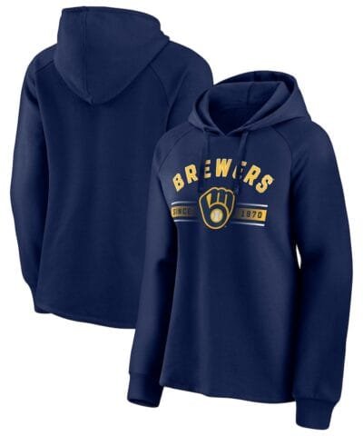 Milwaukee Brewers Fanatics Women's Perfect Play Raglan Pullover Hoodie - Navy