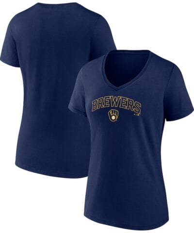 Milwaukee Brewers Fanatics Women's Team Lockup V-Neck T-Shirt - Navy