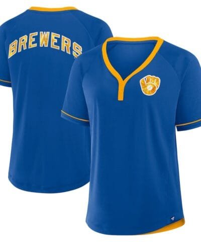 Milwaukee Brewers Fanatics Women's Cooperstown Collection League Diva Raglan V-Neck T-Shirt - Royal
