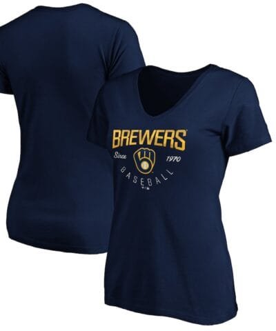 Milwaukee Brewers Women's Core Live For It V-Neck T-Shirt - Navy