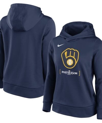Milwaukee Brewers Nike Women's 2024 MLB Postseason Authentic Collection Therma Pullover Hoodie - Navy