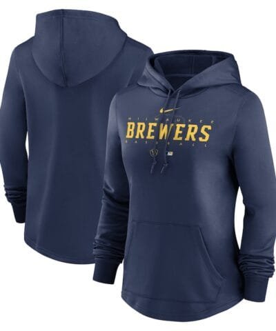 Milwaukee Brewers Nike Women's Authentic Collection Pregame Performance Pullover Hoodie - Navy