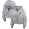 Milwaukee Brewers WEAR by Erin Andrews Women's Speckled Fleece Cropped Full-Zip Hoodie - Heather Gray