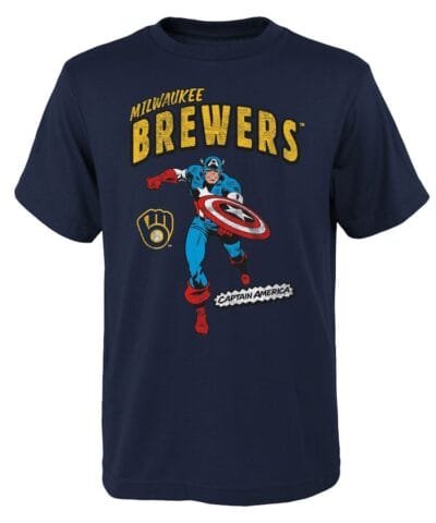 Milwaukee Brewers Youth Team Captain America Marvel T-Shirt - Navy