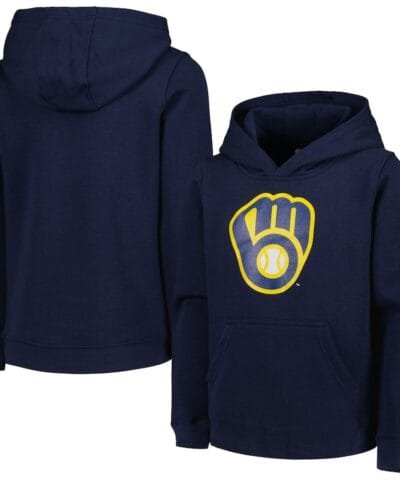 Milwaukee Brewers Youth Team Primary Logo Pullover Hoodie - Navy