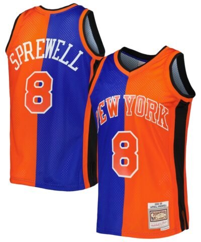 Latrell Sprewell New York Knicks Mitchell & Ness Hardwood Classics 1998/99 Split Swingman Jersey - Blue/Orange