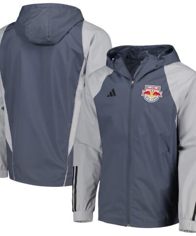 New York Red Bulls adidas All-Weather Raglan Hoodie Full-Zip Jacket - Charcoal