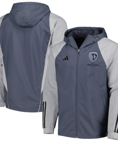 Sporting Kansas City adidas All-Weather Raglan Hoodie Full-Zip Jacket - Charcoal