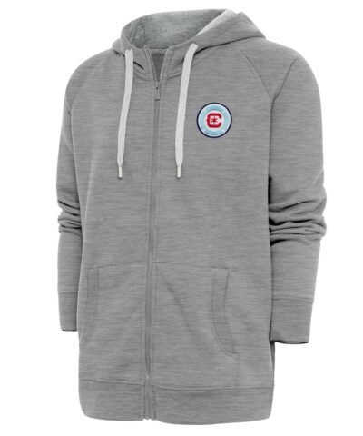 Chicago Fire Antigua Logo Victory Full-Zip Hoodie - Heather Gray