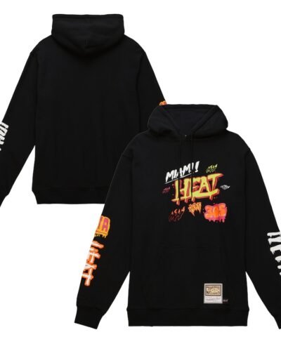 Miami Heat Mitchell & Ness Hardwood Classics Slap Sticker Pullover Hoodie - Black
