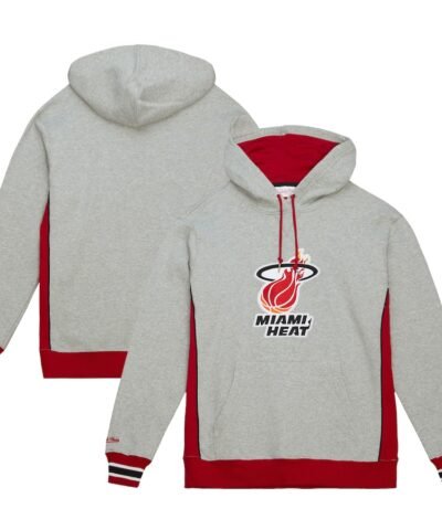 Miami Heat Mitchell & Ness Hardwood Classics Premium Fleece Pullover Hoodie - Heather Gray