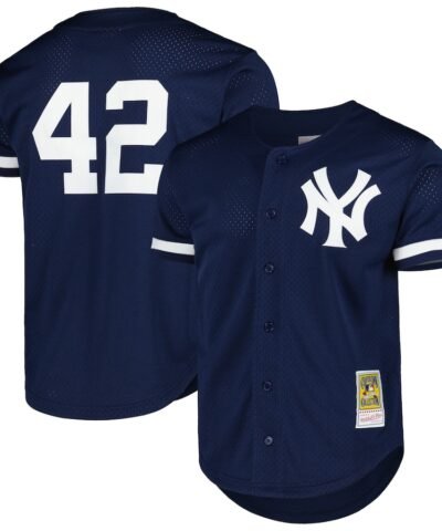 Mariano Rivera New York Yankees Mitchell & Ness Cooperstown Collection Mesh Batting Practice Button-Up Jersey - Navy