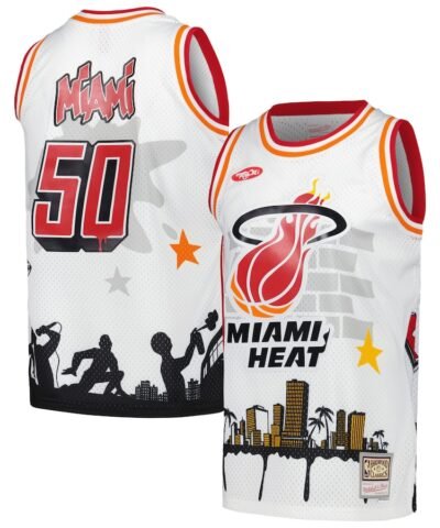 Miami Heat Mitchell & Ness x Tats Cru Hardwood Classics Fashion Jersey - White