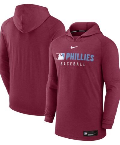 Philadelphia Phillies Nike Authentic Collection Tri-Blend Performance Pullover Hoodie - Burgundy