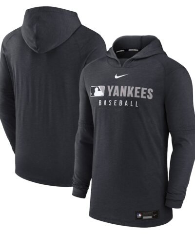 New York Yankees Nike Authentic Collection Tri-Blend Performance Pullover Hoodie - Heather Black