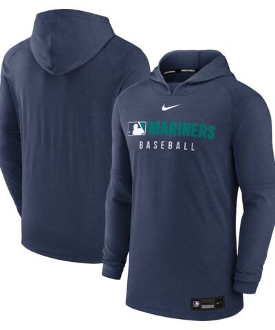 Seattle Mariners Nike Authentic Collection Tri-Blend Performance Pullover Hoodie - Heather Navy