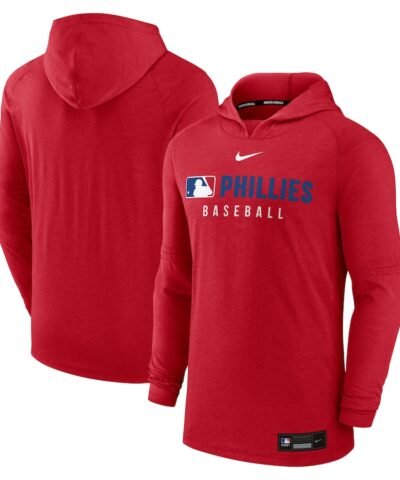 Philadelphia Phillies Nike Authentic Collection Tri-Blend Performance Pullover Hoodie - Heather Red
