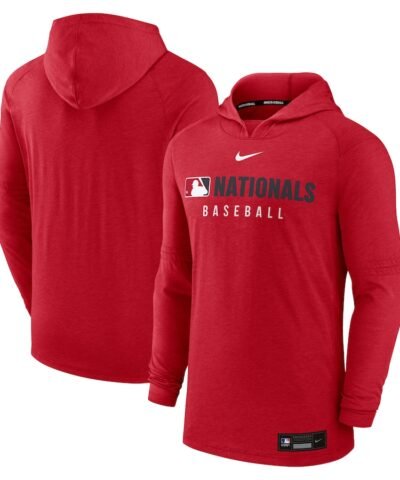 Washington Nationals Nike Authentic Collection Tri-Blend Performance Pullover Hoodie - Heather Red