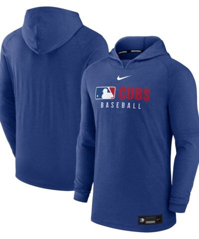 Chicago Cubs Nike Authentic Collection Tri-Blend Performance Pullover Hoodie - Heather Royal